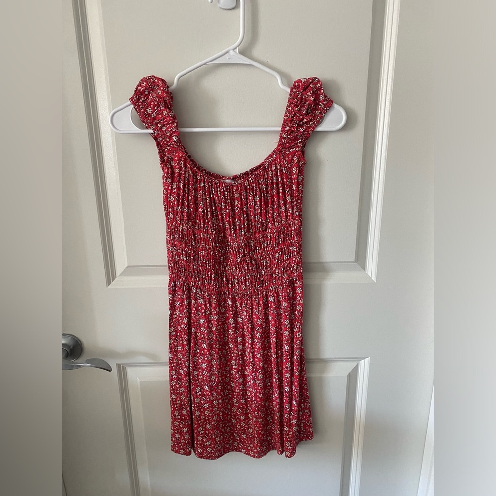Skylar + Madison Red Floral Ruched Dress
